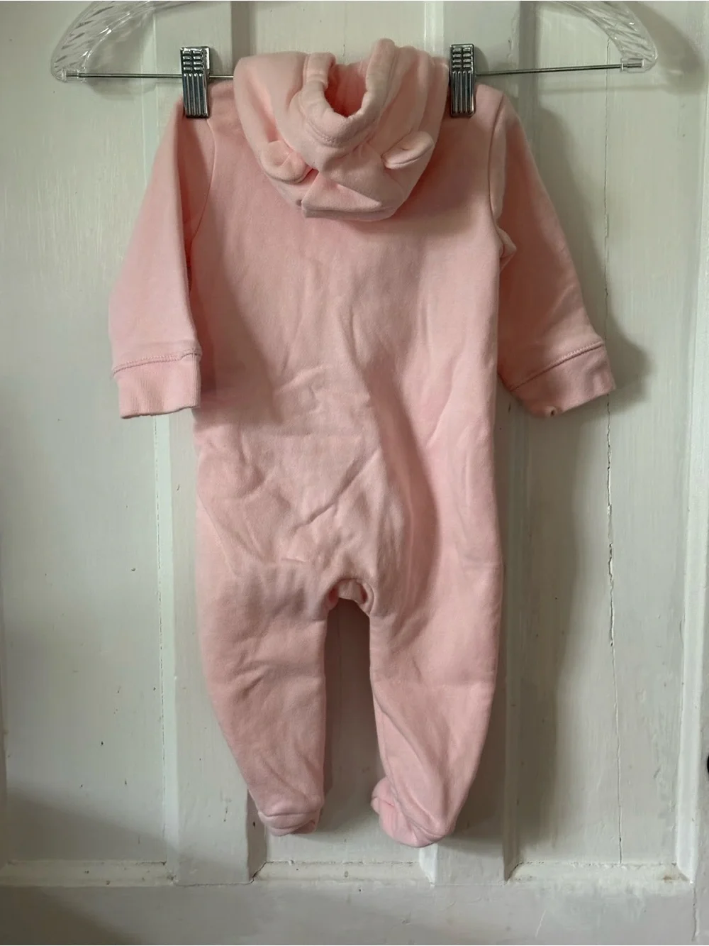 GAP Soft Pink Fleece Hooded Baby One-Piece Footie